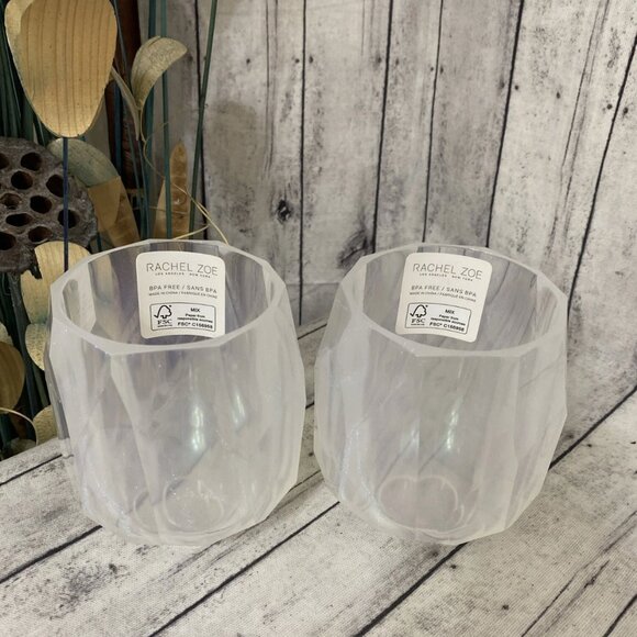 x2 RACHEL ZOE Frosted White Acrylic Diamond Cut Stemless Wine Glass Set Tumbler - Picture 2 of 7